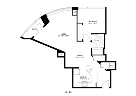 Floor plan for 1 bed, 1 bath, 856 sqft